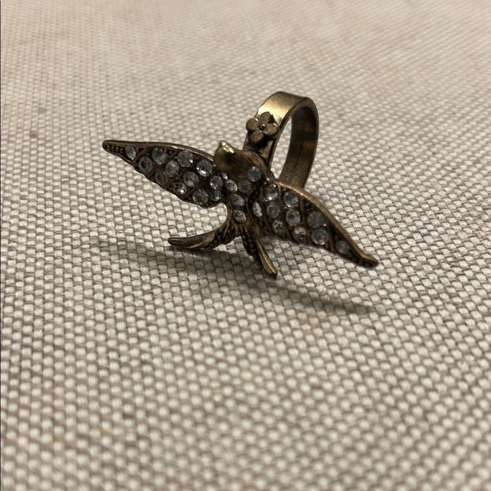 Unique Bird Ring with Florals and Crystals